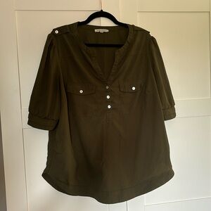 41 Hawthorn Women’s Plus Size Olive Green Filbert 3/4 Sleeve Popover Blouse